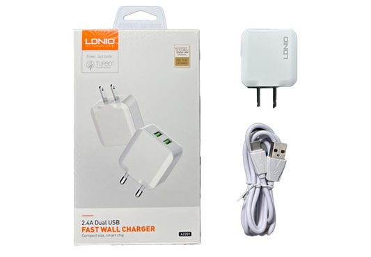 Cargador LDNIO Fast Charging 2.4A Dual USB - Type C
