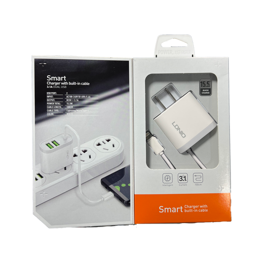 Cargador LDNIO 3.1A Dual USB con Cable Lightning