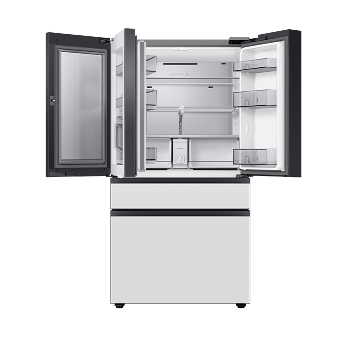 Refrigerador Bespoke AI French Door 29 Pies 4 puertas con centro de bebidas en vidrio blanco